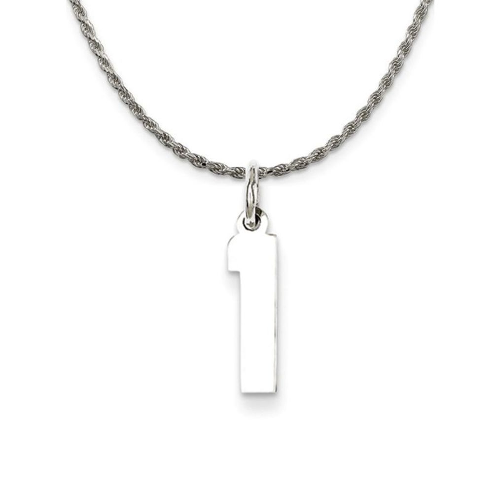 Sterling Silver Athletic Lg Polished Number 1 Necklace - 24 Inch